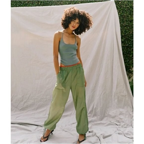 Wayf 98 Clarissa Olive Green Jogger Nylon Swishy Pants 2X - Picture 9 of 16